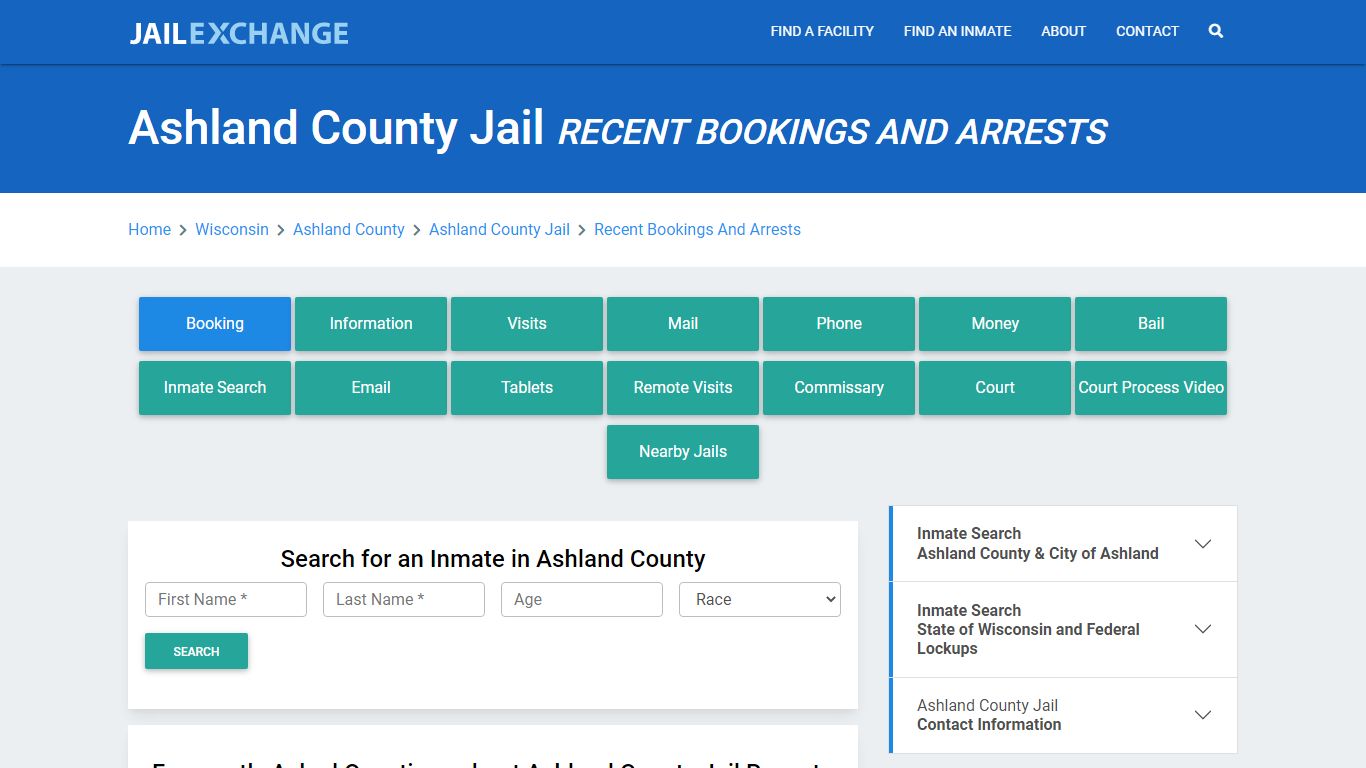 Ashland County Jail WI Recent Arrests and Bookings - Jail Exchange