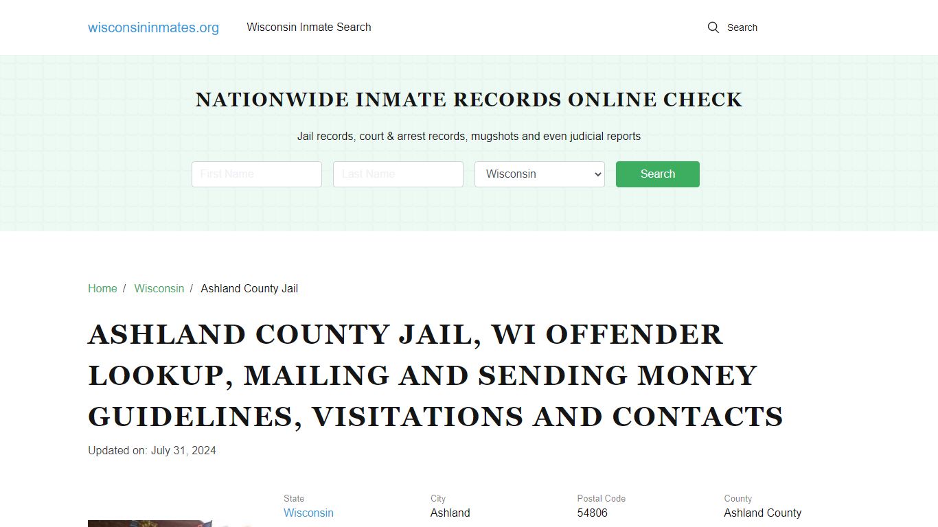 Ashland County Jail, WI: Inmate Search Options, Visitations, Contacts